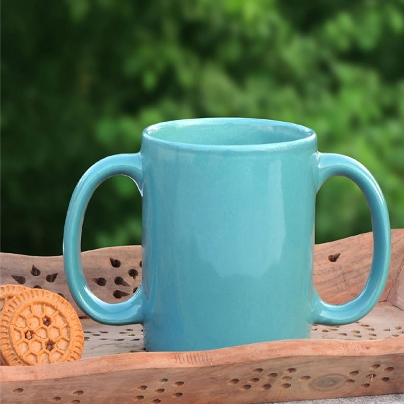 Dual Handle Mug for Secure Hold 350 Ml Turquoise Color