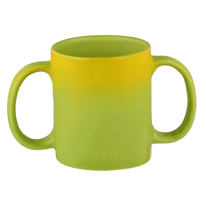 Dual Handle Mug to Aid Tremors 350 Ml Green Yellow Color