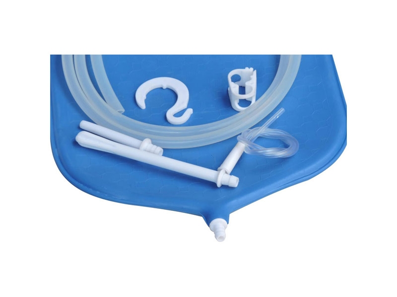 Enema Bag Kit for Colon Cleansing with Platinum Cured Silicone Hose 4 Quart Open Top Blue