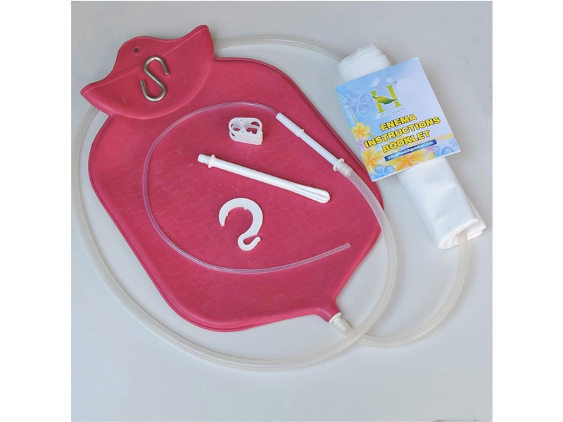 Enema Bag Kit for Colon Cleansing with Platinum Cured Silicone Hose 4 Quart Open Top Red