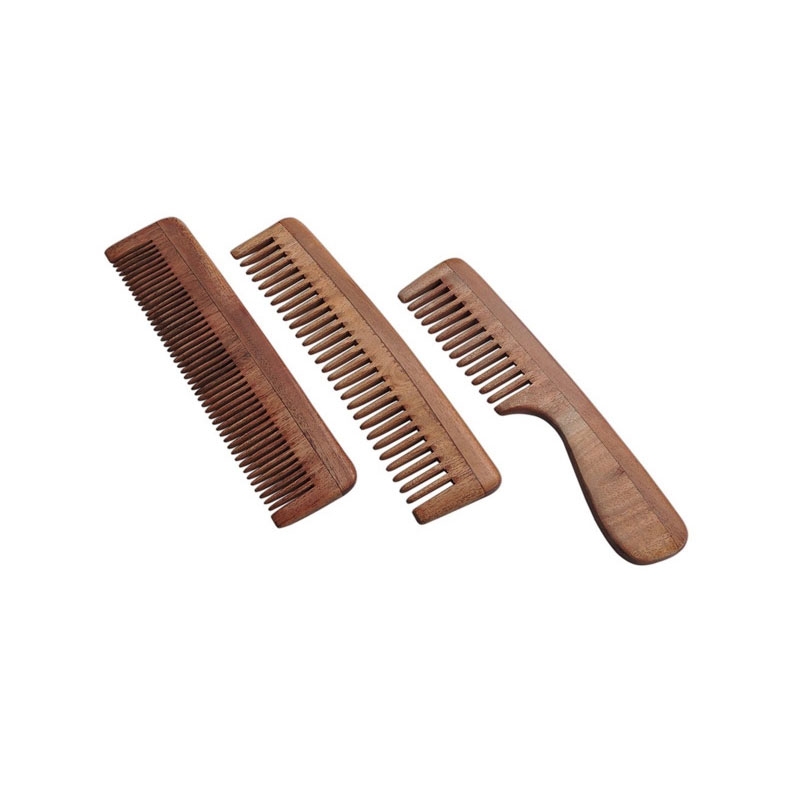 Neem Wood Combs Set of 3 Includes Wide Tooth Fine Tooth Wide Tooth with Handle ULTRA SAVER PACK