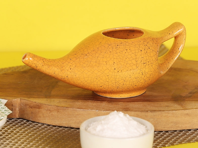 Premium Handcrafted Durable Ceramic Neti Pot Nose Cleaner for Sinus Dishwasher Safe 225 Ml Capacity  Crackle Pattern Orange