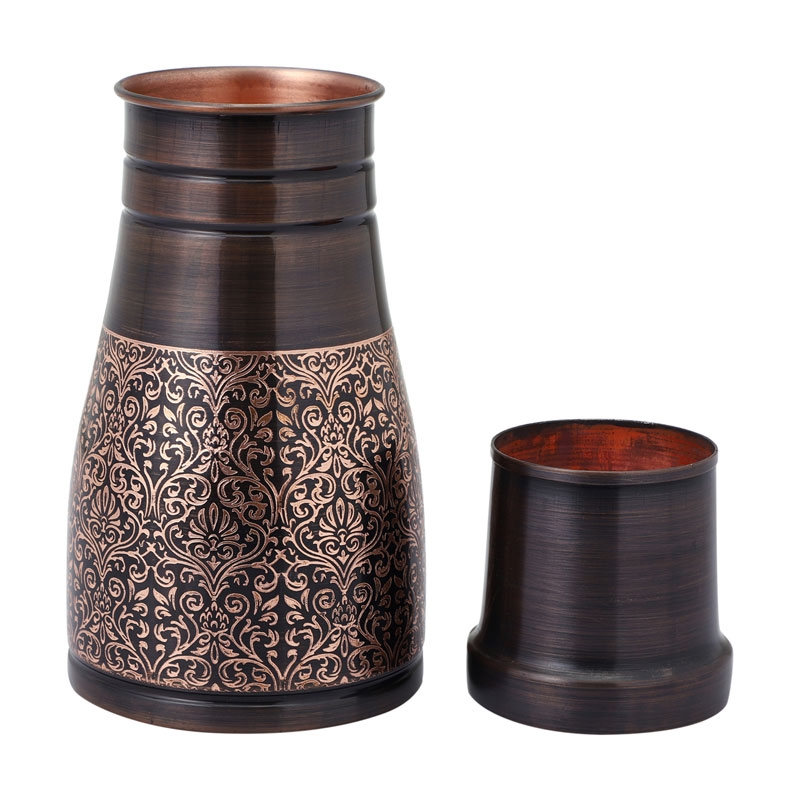 Pure Copper Bedside Carafe Capacity 1 Liter Floral Pattern