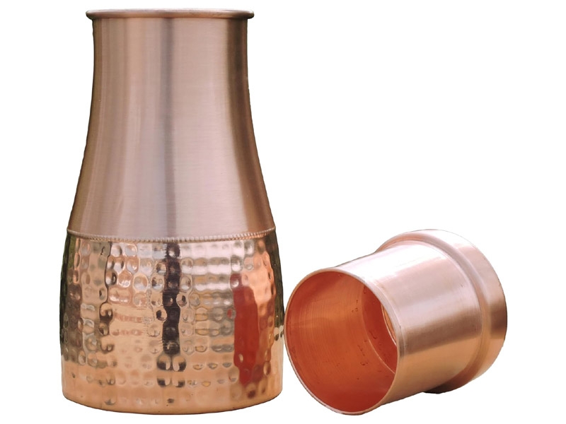 Pure Copper Bedside Carafe Capacity 1 Liter Plain and Hammered