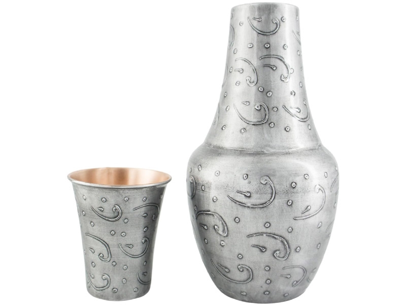 Pure Copper Bedside Water Carafe with Tumbler Capacity 1.4 Liter Silver