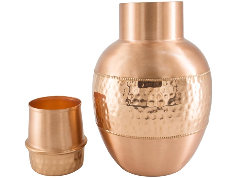Pure Copper Bedside Water Carafe with Tumbler Eco-Friendly Reaping Capacity  1.8 Lt
