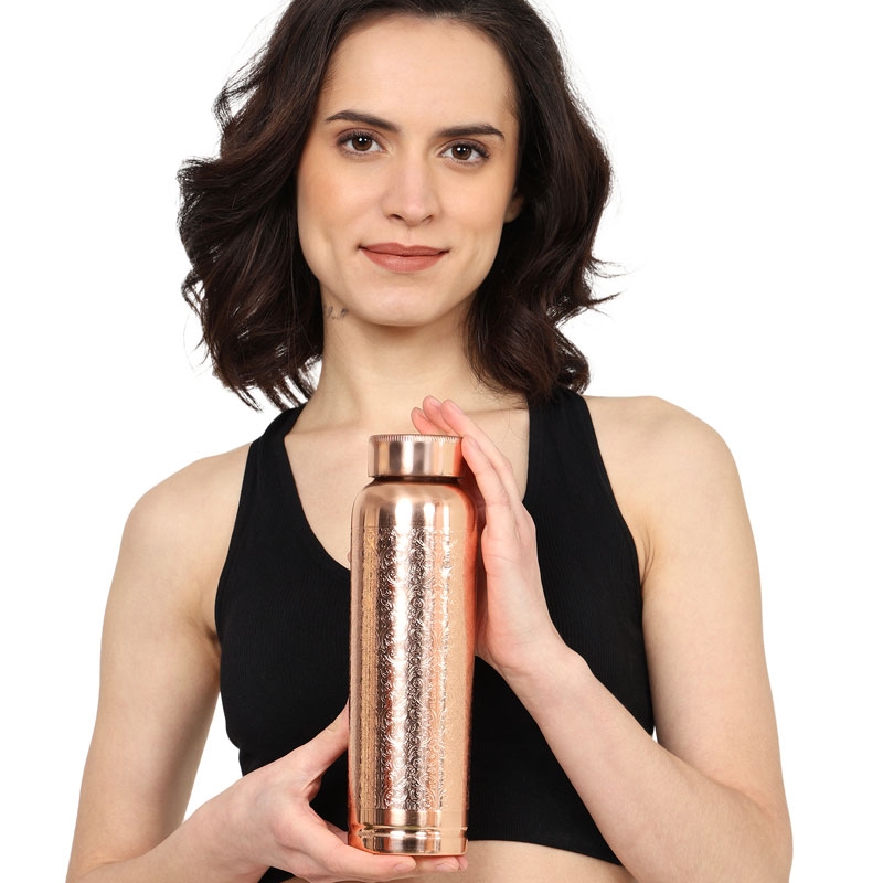 Pure Copper Fanta Bottle 900 Ml Capacity with Etching Pattern