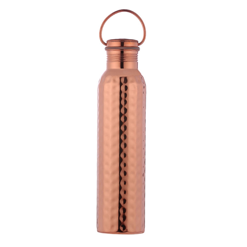 Pure Copper Hammered Water Bottle with Carrying Handle 1000 Ml Capacity