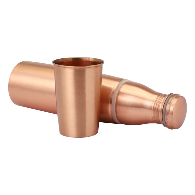 Pure Copper Matte Finish Bottle with Tumbler 900 Ml Capacity