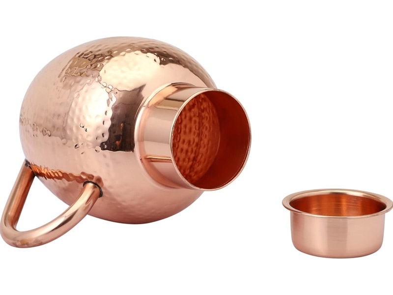 Pure Copper Pitcher Heavy Gauge With Bowl Hammered Jug 1.5 Liters