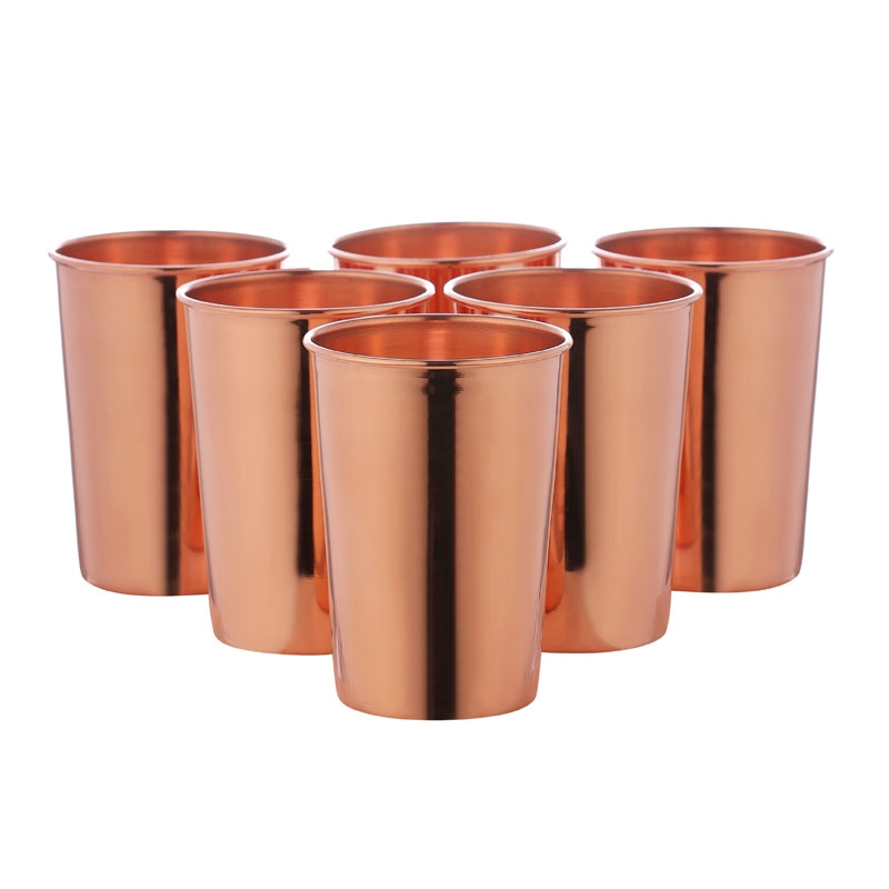 Pure Copper Tumbler Set of 6 UNLINED UNCOATED and LACQUER FREE 350 Ml 