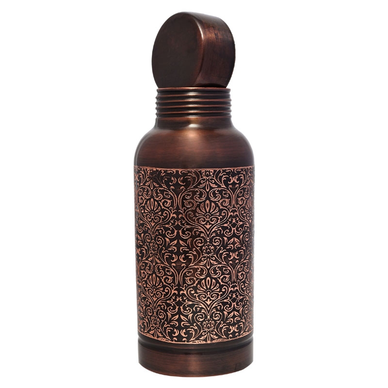 Pure Copper Water Bottle Beautiful Floral Pattern 600 Ml Capacity