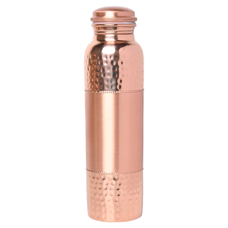 Pure Copper Water Bottle for 1000 Ml Hammered and Plain Pattern