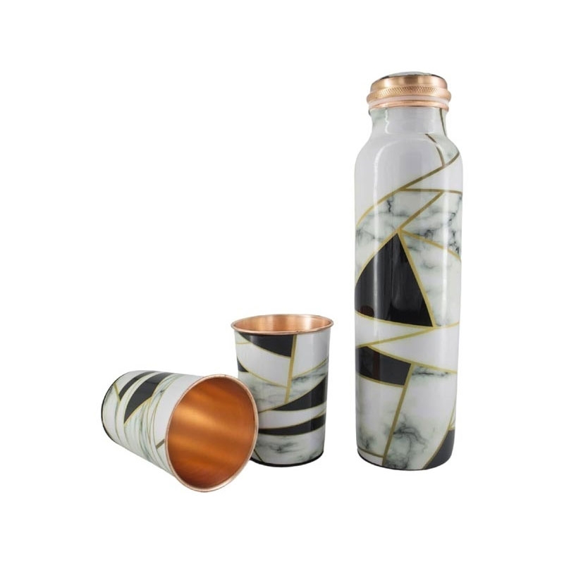 Pure Copper Water Bottle with 2 Tumblers Set Eco with GIFT PACKAGING