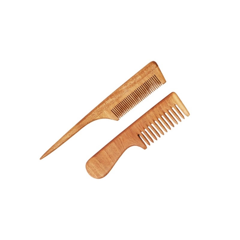 Set of 2 Natural Pure Neem Comb WIDE and Conair Comb with Handle