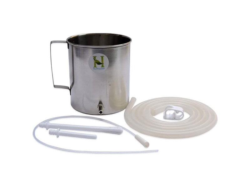 Stainless Steel Enema Bucket 1.5 Quart Ideal for Home Coffee Enema with Platinum Cured Medical Grade Silicone Hose