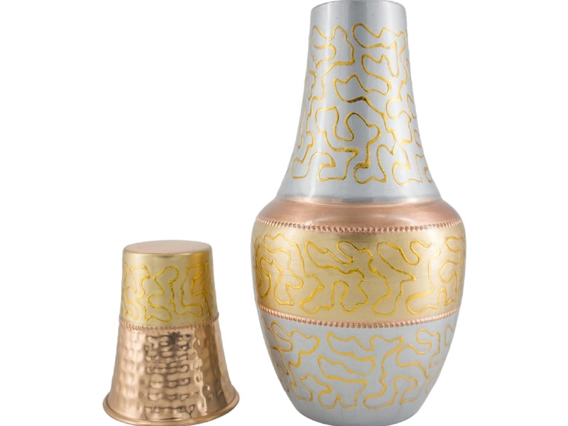 Bedside Water Carafe with Tumbler Capacity 1.4 Liter Silver Gold