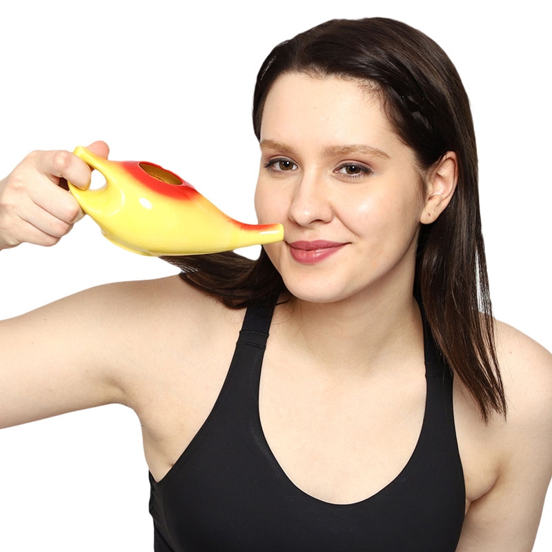 Ceramic Neti Pot 225 Ml Capacity Yellow and Red