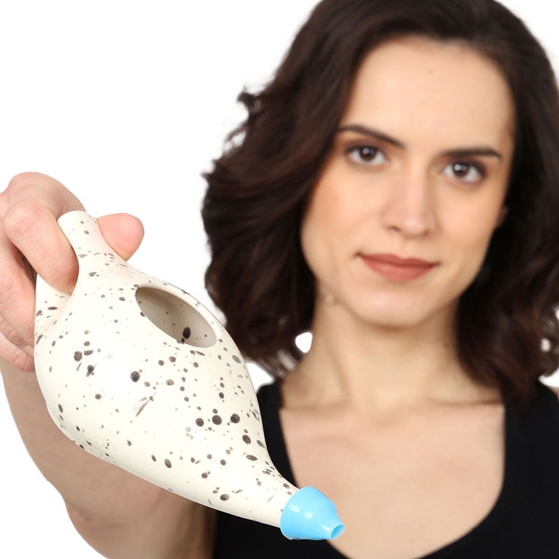 Ceramic Neti Pot Premium Handcrafted Durable Dishwasher Safe with 2 Silicone Nozzle Tip 225 Ml Capacity Dalmatian