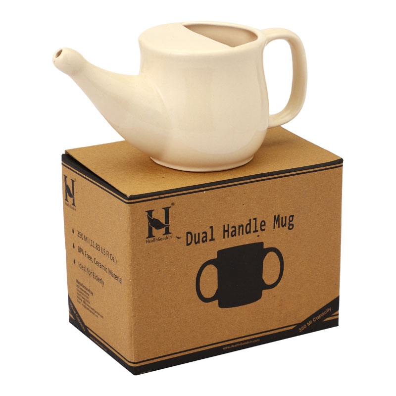 Ceramic Neti Pot Spill Proof for Nasal Cleansing 250 Ml Beige