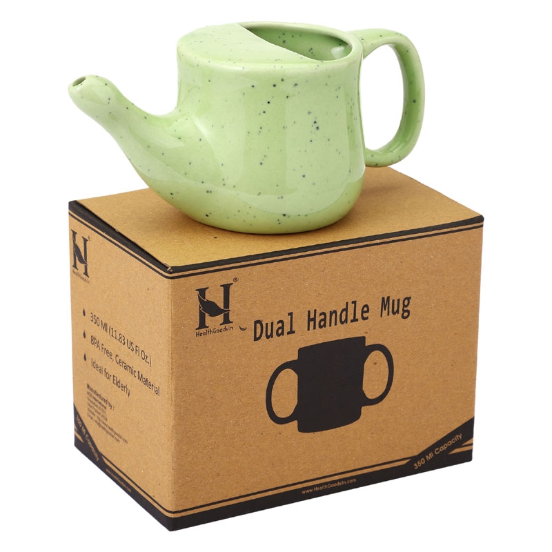 Ceramic Neti Pot Spill Proof for Nasal Cleansing Green Freckle Color 250 Ml