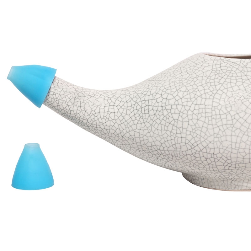 Ceramic Neti Pot for Nasal Cleaner 225 Ml Crackle Pattern Ivory