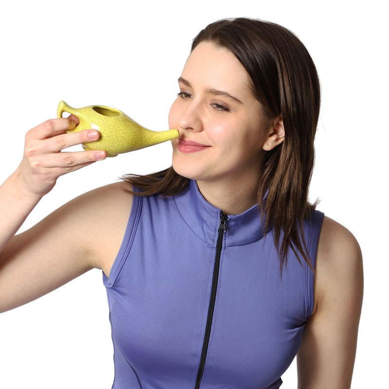 Ceramic Neti Pot for Nasal Cleansing 225 Ml Crackle Pattern Yellow