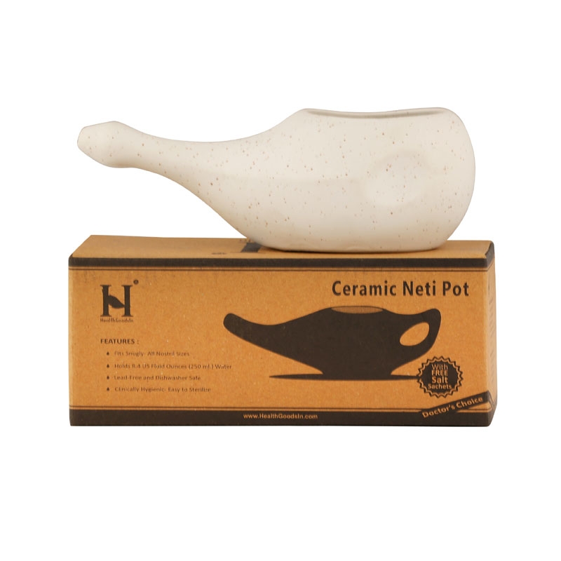 Ceramic Neti Pot for Nasal Cleansing without Handle Matte Ivory