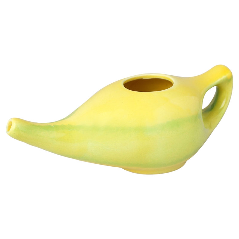 Ceramic Neti Pot for Nasal Irrigation 225 Ml Capacity Green and Yellow