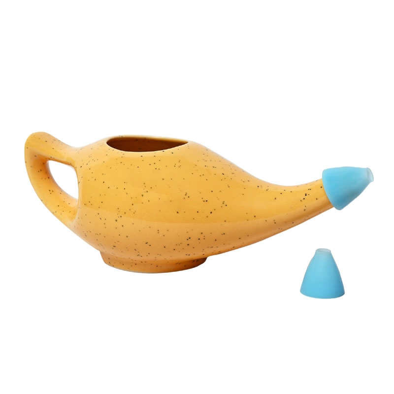 Ceramic Neti Pot for Sinus 225 Ml Freckle Pattern Orange