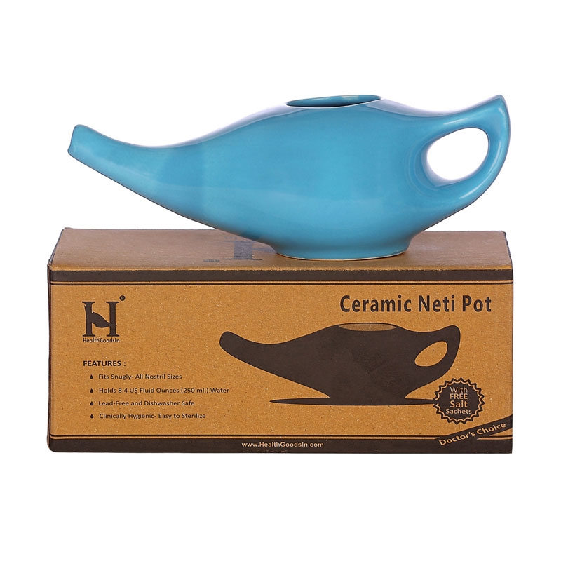 Ceramic Neti Pot for Sinus Premium Grade Dishwasher Safe Holds 225 Ml Turquoise Color