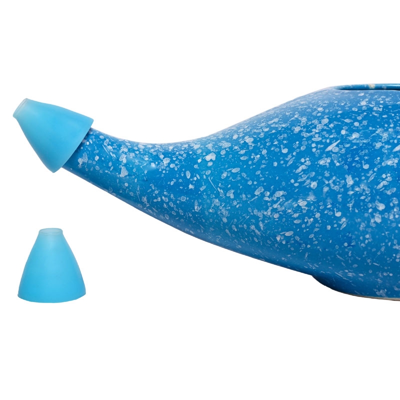 Ceramic Neti Pot with 2 Silicone Nozzle Tip 225 Ml Capacity Blue