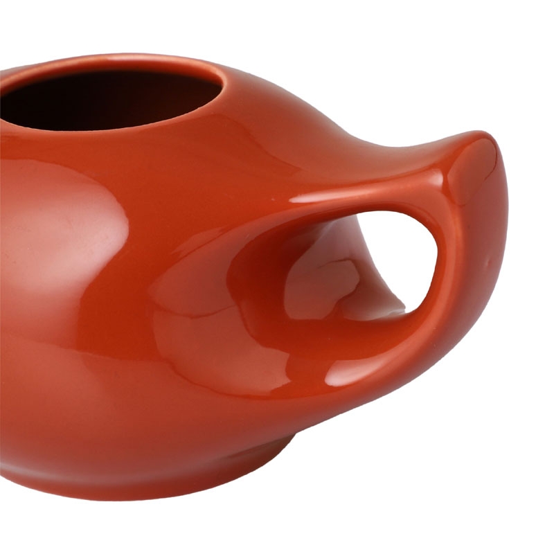 Ceramic Neti Pot with 2 Silicone Nozzle and Salt for Sinus 225 Ml Red