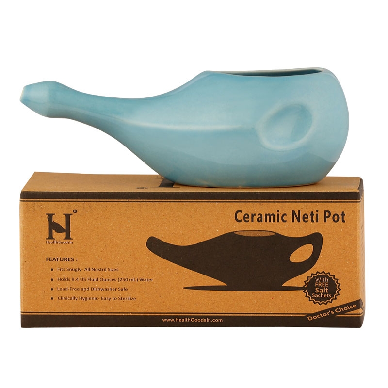 Ceramic Neti for Nasal Cleansing  without Handle Sky Blue