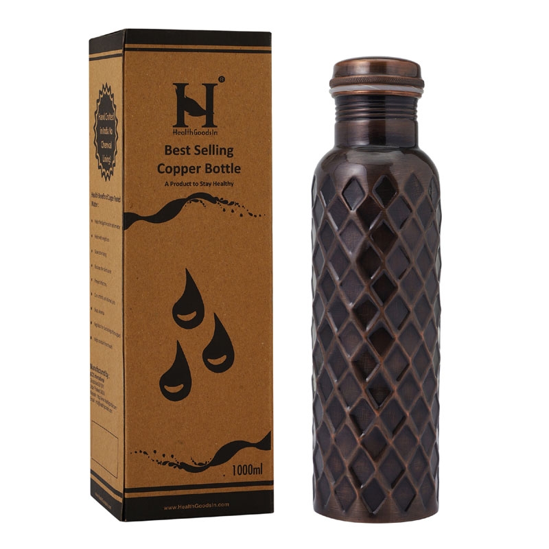 Copper Bottle PREMIUM ANTIQUE DIAMOND Finish 950 Ml Capacity