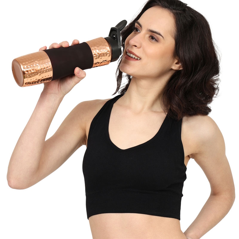 Copper Water Bottle with Sipper Cherry Black 900 Ml Capacity