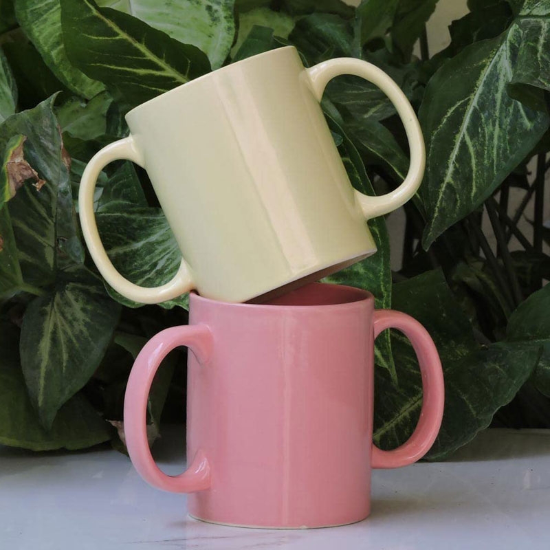 Dual Handle Mug Double Grip Mug Set of 2 for Secure Hold 350 Ml Pastel Color