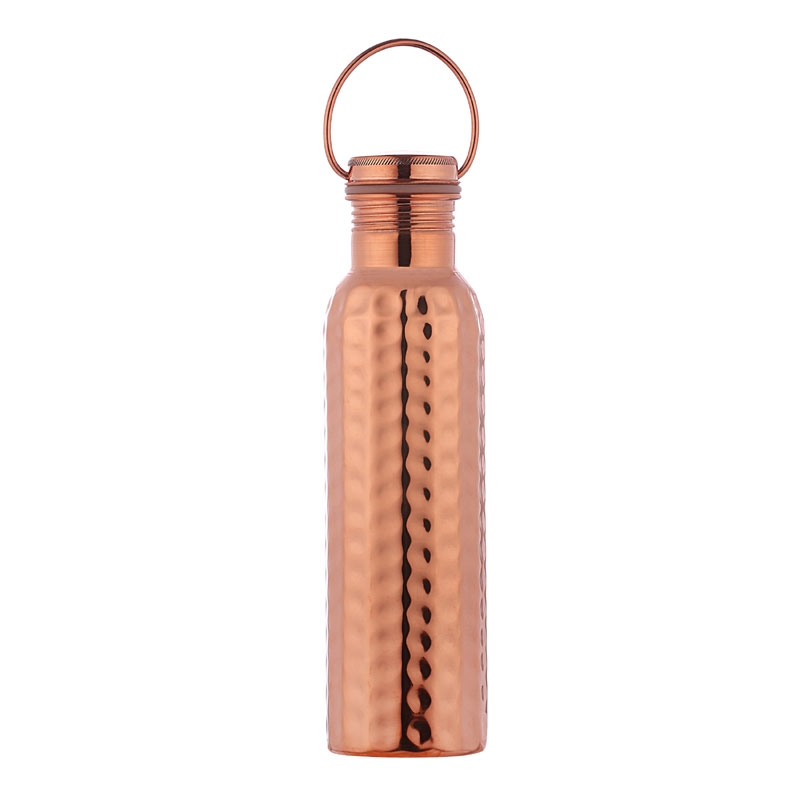 Hammered Copper Water Bottle with Handle 600 Ml Capacity