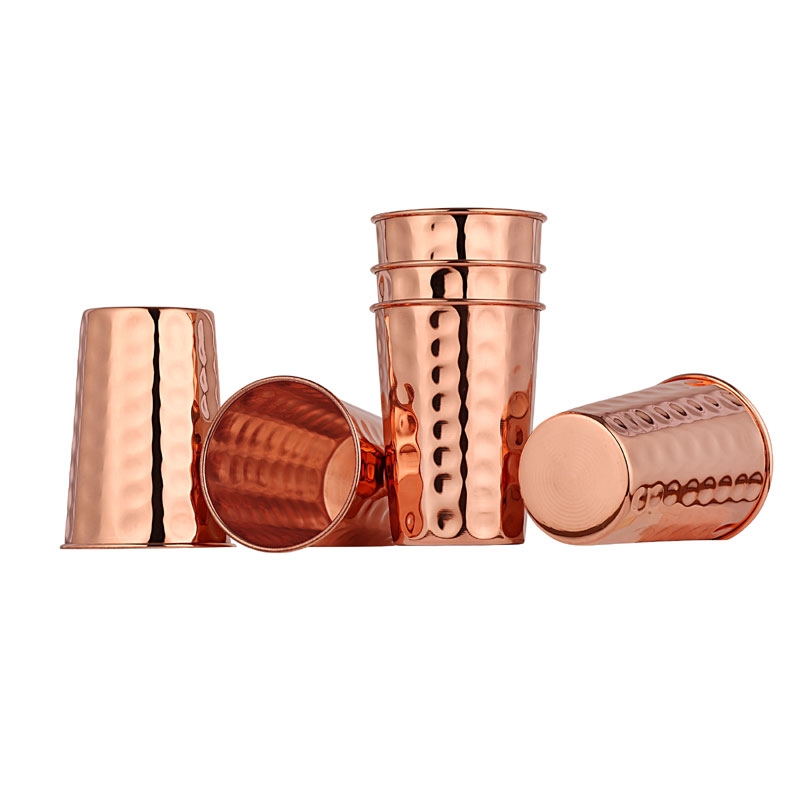 Hammered Pure Copper Tumbler Set of 6 UNLINED UNCOATED and LACQUER FREE 350 Ml 