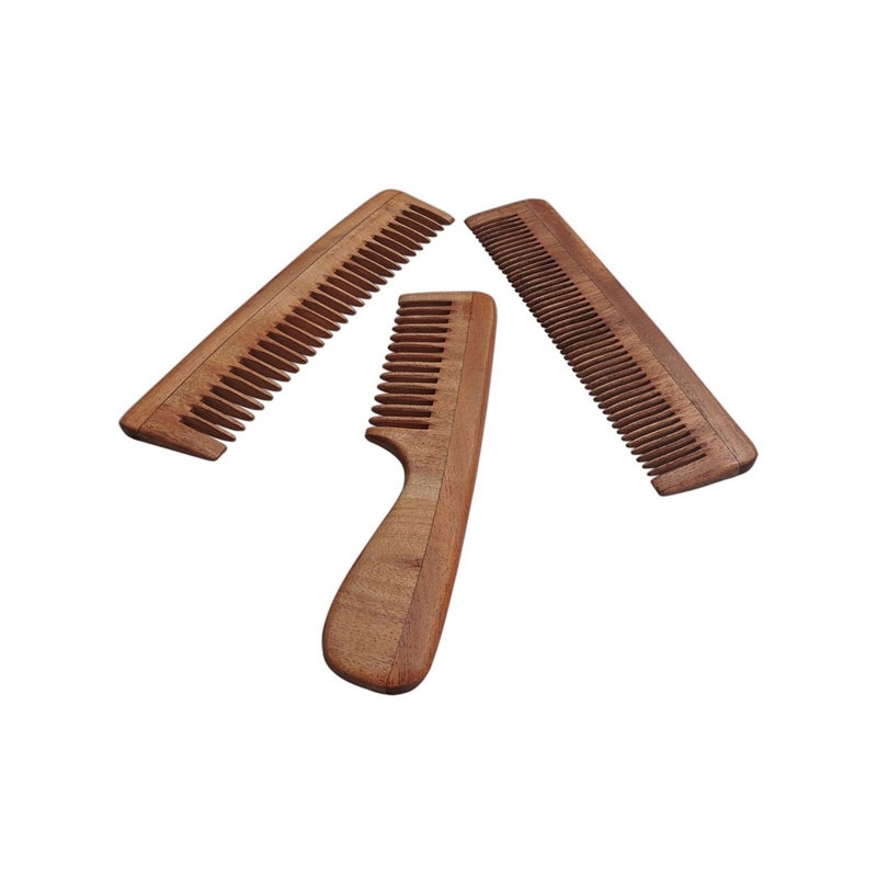 Neem Wood Combs Set of 3 Includes Wide Tooth Fine Tooth Wide Tooth with Handle ULTRA SAVER PACK