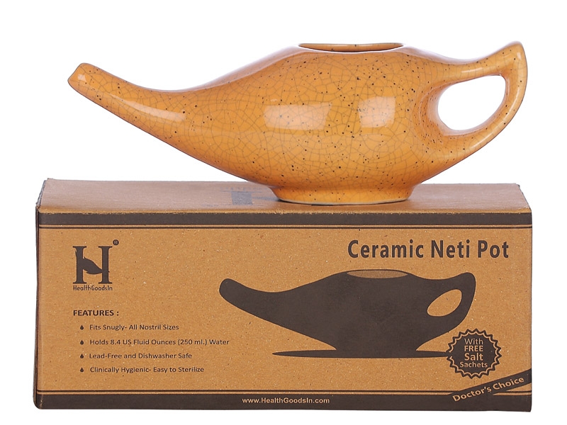Premium Handcrafted Durable Ceramic Neti Pot Nose Cleaner for Sinus Dishwasher Safe 225 Ml Capacity  Crackle Pattern Orange