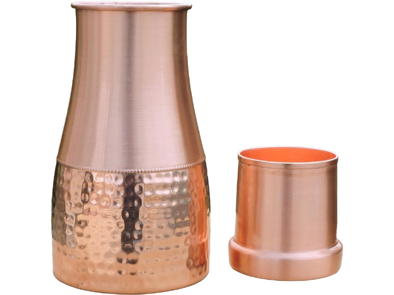 Pure Copper Bedside Carafe Capacity 1 Liter Plain and Hammered