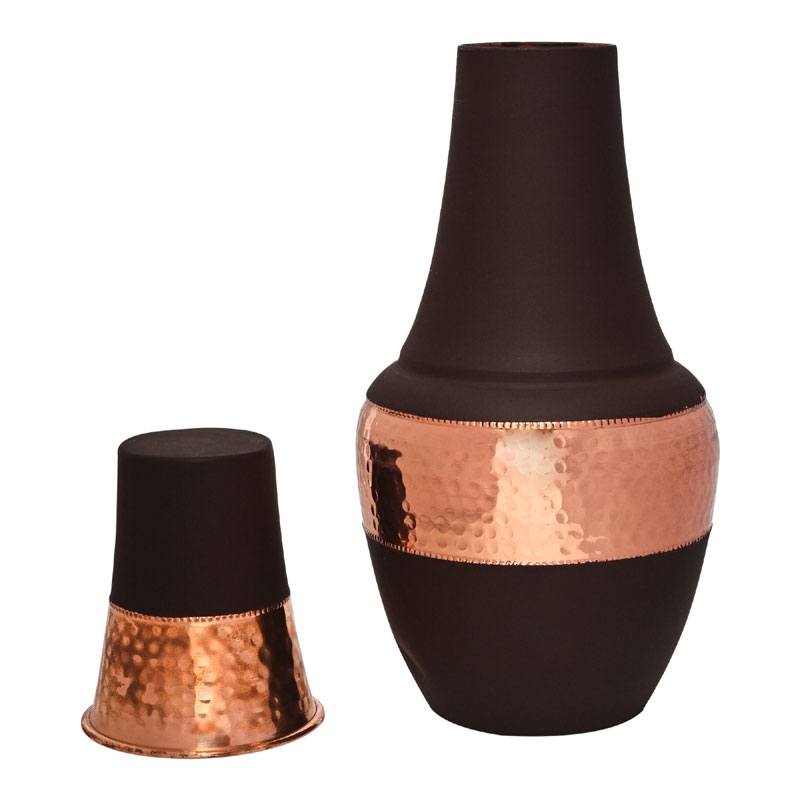Pure Copper Bedside Water Carafe with Tumbler Capacity 1.4 Lt Dark Cherry