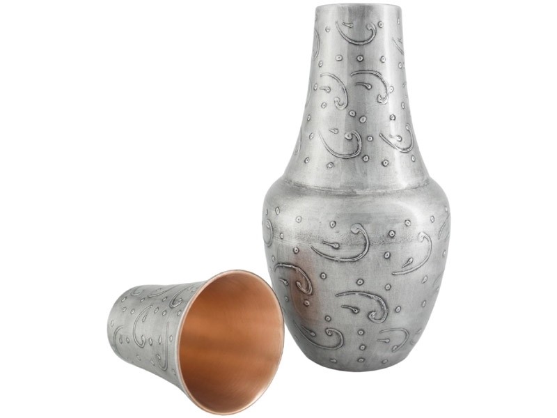 Pure Copper Bedside Water Carafe with Tumbler Capacity 1.4 Liter Silver
