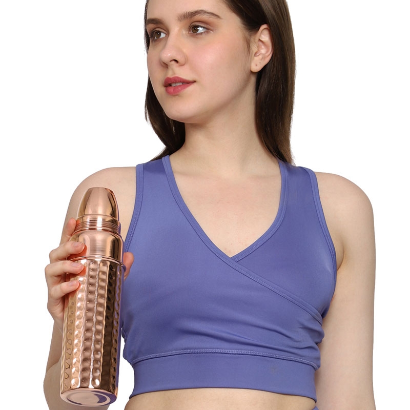 Pure Copper Bottle Thermos Shape 900 ML Capacity Hammered Pattern