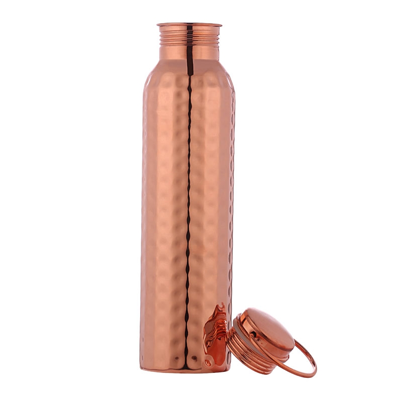 Pure Copper Hammered Water Bottle with Carrying Handle 1000 Ml Capacity