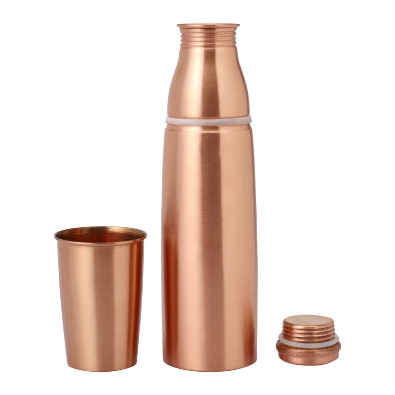 Pure Copper Matte Finish Bottle with Tumbler 900 Ml Capacity