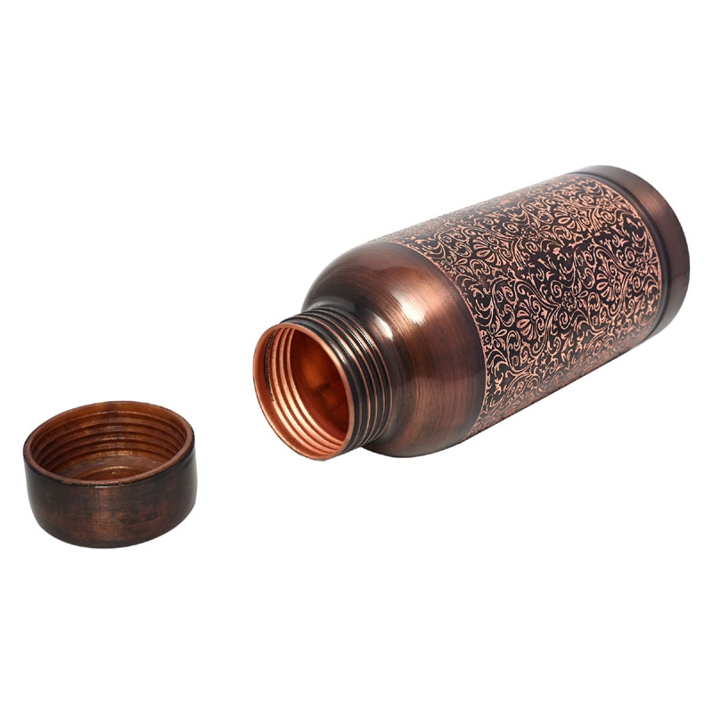 Pure Copper Water Bottle Beautiful Floral Pattern 600 Ml Capacity