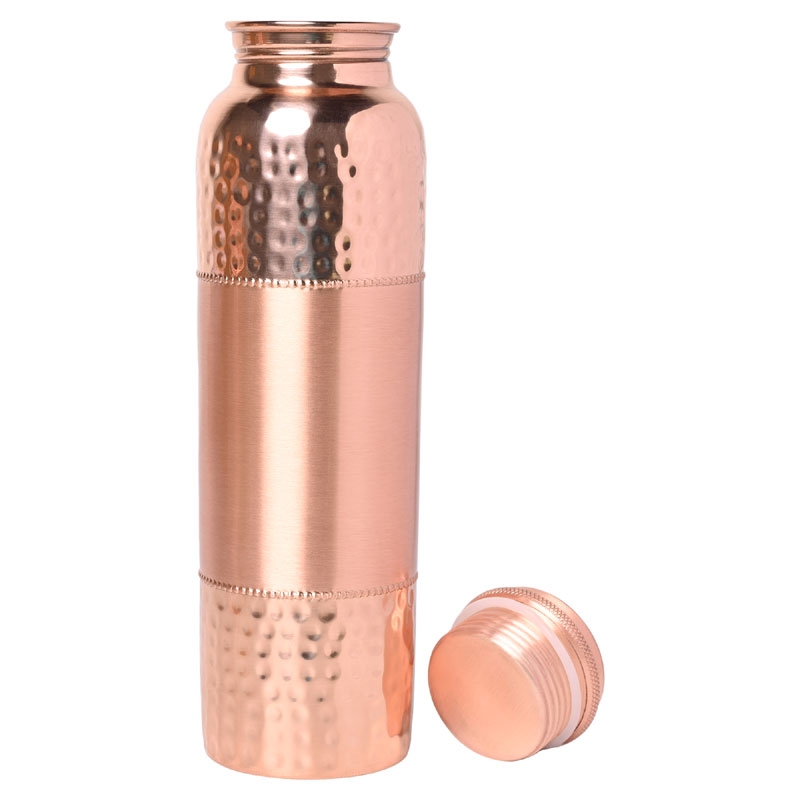 Pure Copper Water Bottle for 1000 Ml Hammered and Plain Pattern