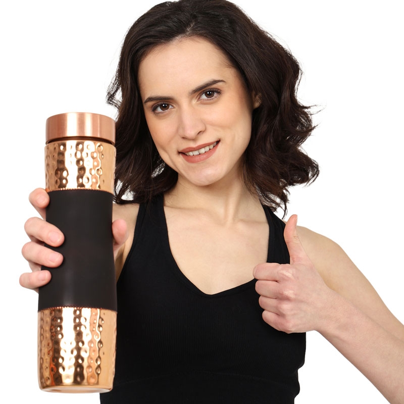 Pure Copper Water Bottle wide Mouth 1000 Ml Capacity Dark Cherry